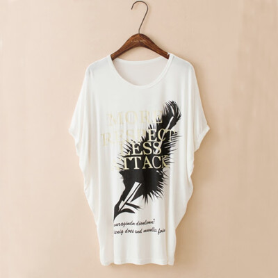 

10 Kinds Of 2 Color Modal Casual Letters Animal Print Round Neck Bat Shirt Female T-shirt Blouse 3