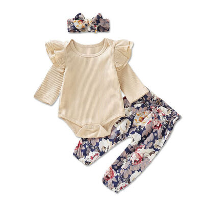 

3pcs Toddler Infant Newborn Baby Girls Kids Long Butterfly Sleeve Romper Floral Pant Headband Outfits Playsuit Jumpsuit Clothes