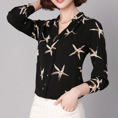 

Starmoon Women Causal V-Neck Print Full Sleeve Chiffon T-shirt Blouse Tops