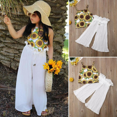 

Cute Toddler Baby Girls Clothes Sunflower TopsRuffle Long Pants Summer Outfits