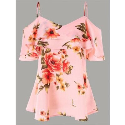 

New Women Chiffon Halter Tops Off Shoulder Loose Floral Tops Casual Shirt Blouse