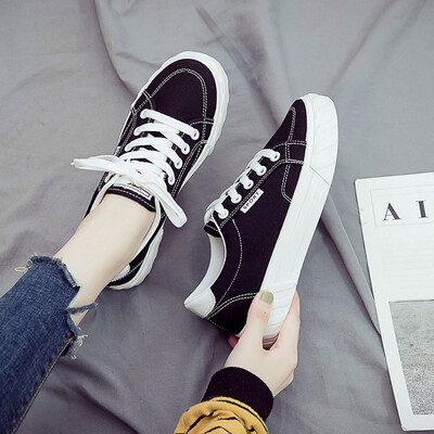 

Summer 2019 new black canvas womens shoes Korean version of Joker students black shoes thick soles casual breathable shoes