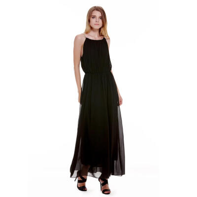 

Sexy Women Dinner Party Halter Pleated Floor Length Long Dress