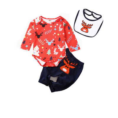 

2019 Newborn Kids Boy Girl Christmas Outfits Set Romper Bodysuit Leggings Bibs