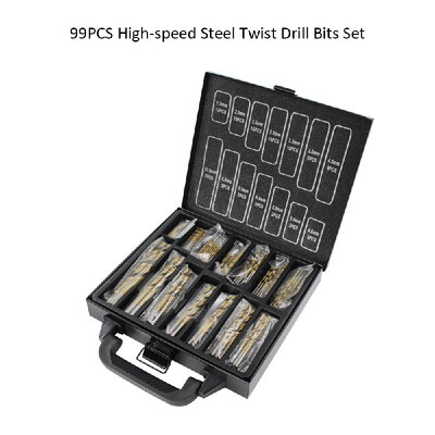 

99PCS High-speed Steel HSS Twist Drill Bits Set 15-10mm Titanium Coated Titanium-plated Hemp Drill Woodworking
