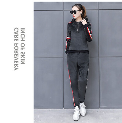 

Two-piece womens new thick double-faced velvet casual hooded sweater for autumnwinter 2018