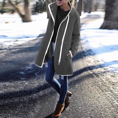 

Tailored Fashion Women Velvet Zipper Long Sleeve Solid Tops Thicker OutwearJacket Coat