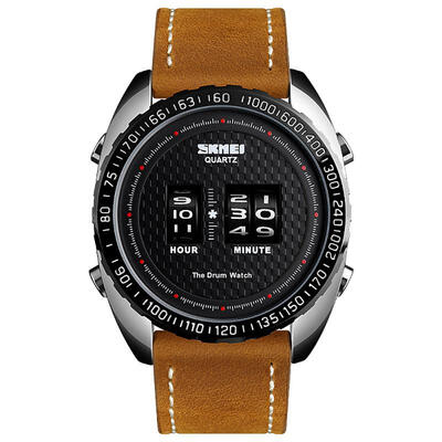 

SKMEI 1516 Watches Men Wrist Drum Rollers Vintage Leather Strap Watch Fashion