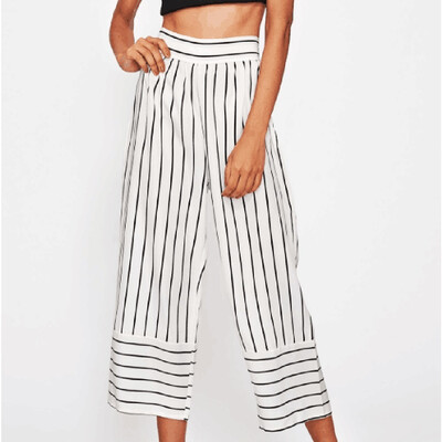 

Tailored Women Sexy High Waist Stripe Print Floral Wide Leg Pants