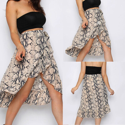 

Roseonmyhand Womens Ladies High Fashion Tie Bow Animal Print Ruffle Hem Frill Wrap Midi Skirt