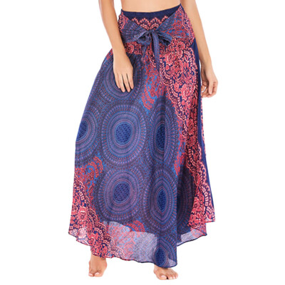 

Roseonmyhand Women Long Hippie Bohemian Gypsy Boho Flowers Elastic Waist Floral Halter Skirt