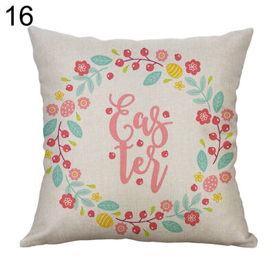 

Happy Easter Egg Rabbit Flower Pillow Case Cushion Cover Sofa Bed Car Cafe Decor