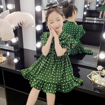 

Toddler Kids Baby Girls Short Sleeve Dot Printing Bowknot Party Princess Dress