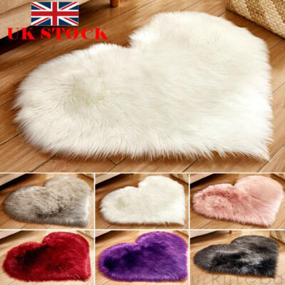 

UK Fluffy Heart Shaped Rug Shaggy Floor Mat Soft Faux Fur Bedroom Hairy Carpet