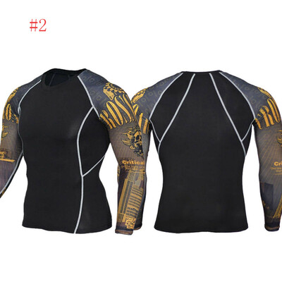 

Men Compression Printed Long Sleeve T Shirt Stretch Gym Sport Fitness Top US
