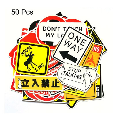 

50 Pcs Warning Stickers Mixture Sticker Doodling Sticker Travel DIY Laptop Sticker Suitcase Sticker