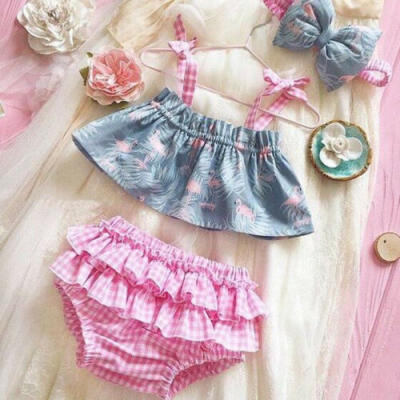 

Newborn Infant Toddler Baby Girl Flamingo Tops DressShort Pants Summer Clothes