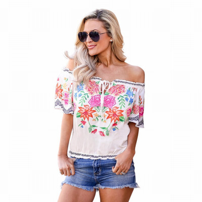 

Shirt Womens Print Sexy Lace Short Sleeve Top