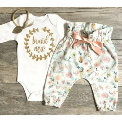 

US Infant Baby Girl Clothes Long Sleeve Tops RomperFloral Pants 3PCS Outfit Set