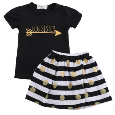 

Casual Toddler Kids Girls Summer Tops T-Shirt Striped Skirt Dress Outfits Set