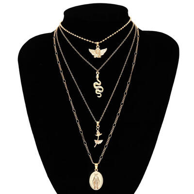 

2019 Fashion Gold Silver Multilayer Necklace Lady Virgin Mary Jesus Statement Chain Necklace Collier Pink Jewelry