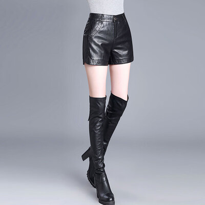 

Her pool womens 2018 autumn&winter new short paragraph leather pants leggings high waist large size outside wearing ladies pants T83H1948A10S black S