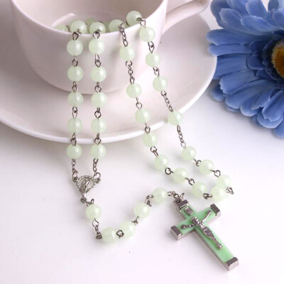 

Glow in the Dark green Prayer Beads - Rosary Crucifix Luminous Necklace Fashion