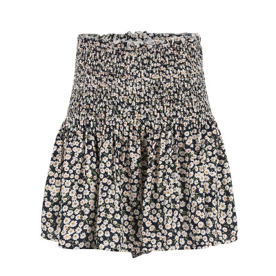 

Vintage Women Floral Print Shorts Elastic High Waist Pleated Slim Mini Summer Casual Short Pants