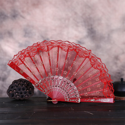

Siaonvr Best Chinese Style Dance Wedding Party Lace Silk Folding Hand Held Flower Fan