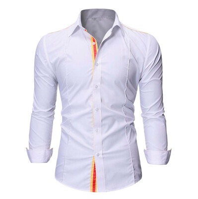 

Tailored Men Fashion Solid Pathwork Style Design Smart Casual Shirts Tops Blouse