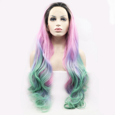 

Amazing Star Lace Frontal Wigs Ombre Color Heat Resistant Fiber Side Part Hand Tied Lace Frontal Synthetic Hair