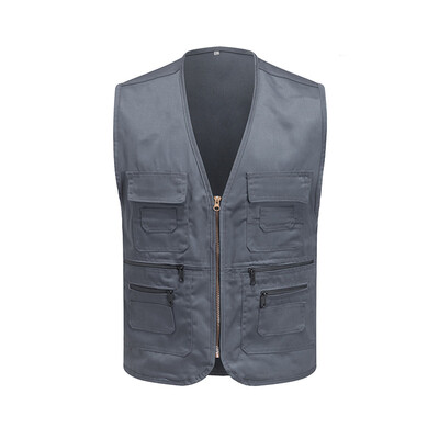 

Men Multi-Pocket Waistcoat Sleeveless Solid Color Zipper Work Wear Vest Jacket