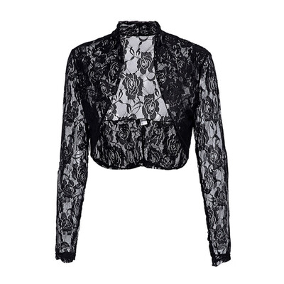 

2019 Plus Size Women Casual Long Sleeve Cardigan Jacket Fashion Floral Lace Blouse Coat Women Solid Color Short Jacket
