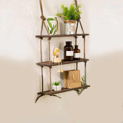 

Siaonvr Wood Hanging Shelf Wall Swing Storage Shelves Jute Rope Organizer Rack 3 Tier