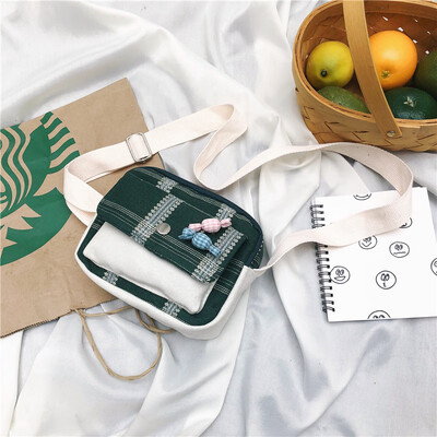 

Small bag canvas bag womens shoulder Messenger bag college students Harajuku Joker Korean tide port wind cloth bag ins Sen
