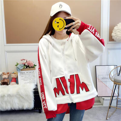 

Autumn Hooded Zipper Jacket Women Harajuku Style Letters Print Loose Coat