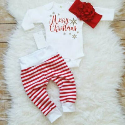 

Summer Newborn Baby Boy Girl Tops RomperPantsHat 3PCs Outfit Pajamas Set