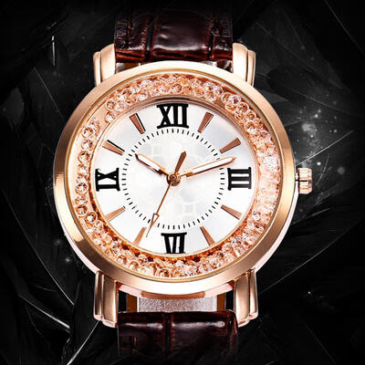 

Women Fashion Quartz Watch Rhinestone Leather Casual Dress Watches Rose Gold Ladies Wristwatch Clock Montre Femme Diamond Clock