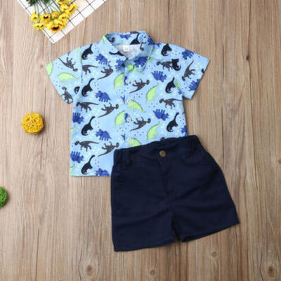 

Summer Baby Boys Toddler Cartoon Printed T Shirt Tops Short Pants Outfits Set