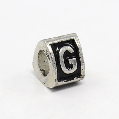 

Platinum Tone Zine Alloy Enamel European Beads Large Hole Triangle Beads with LetterG 9x9x7mm Hole 5mm