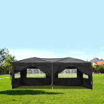 

10x20 6 Sides 4 Windows Party Wedding Tent Canopy Gazebo Black 100 Waterproof