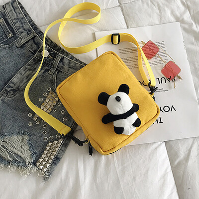 

2019 new fashion Messenger bag casual simple canvas bag female simple wild cartoon cute panda shoulder bag