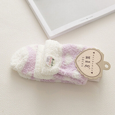 

Womens 1Pair Coral Fleece Fuzzy Ankle Socks Cute Thicken Heart Printed Napping Indoor Floor Socks Warm Antiskid Sock
