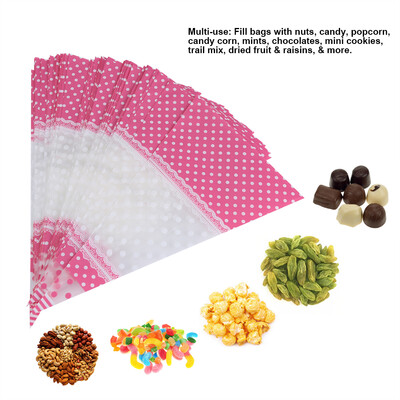

50 Piece Clear Cone-Shaped Treat Popcorn Bags Treat Bags Cellophane Candy Bags with twist tiesClear Bag Cellophane Candy Bags