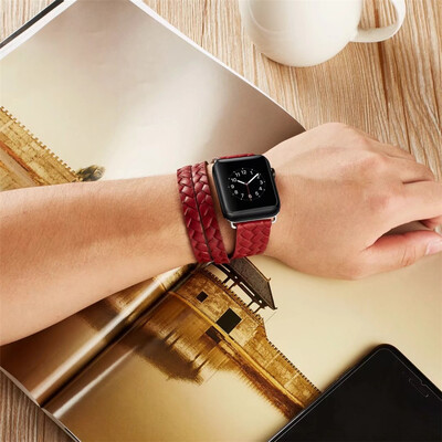 

〖Follure〗Double Tour Leather Accessory Band Replacement Bracelet For Apple Watch 38mm BK