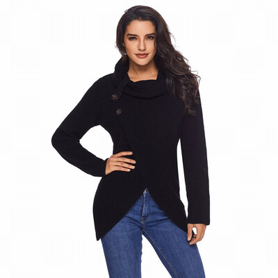 

Round neck long sleeve button pullover knitted sweater womens