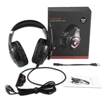 

ONIKUMA K1BPRO Gaming Headset 35mm Stereo USB LED Headphones Over Ear PC Earphone with Omnidirectional Microphone Volume Control