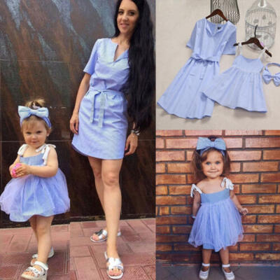 

Mother&Daughter Stripe Dress Matching Women Kid Girls Casual Family Clothes