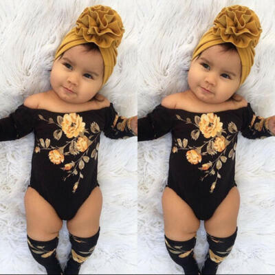 

Infant Baby Girl Off Shoulder Flower Romper JumpsuitLeg Warmers 3Pcs Outfit Set