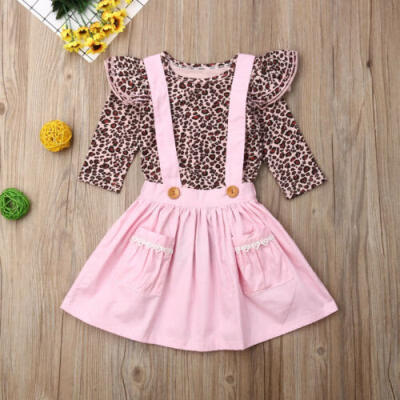 

2PCS Newborn Baby Girl Fall Clothes Leopard Tops Romper Skirts Casual Outfit Set